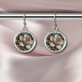 Shimmery Cloisonné Magnolia Botanical Art Earrings