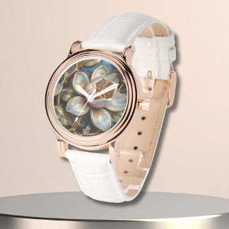 Shimmery Cloisonné Magnolia Botanical Art Watch