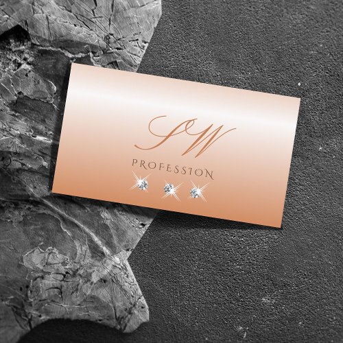 Shimmery Coral Ombre Sparkling Diamonds Monogram Business Card