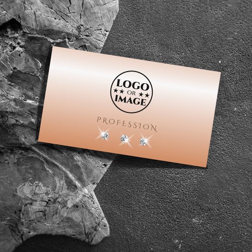 Shimmery Coral Ombre Sparkling Diamonds with Logo Business Card