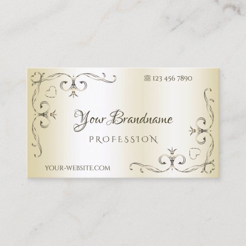 Shimmery Cream Ornate Corner Borders Ornamental Business Card