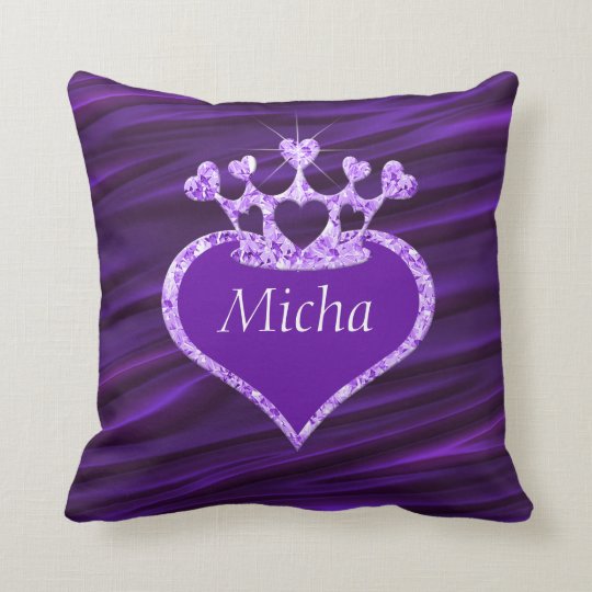 Shimmery Creased Purple Satin Crown Monogram Throw Pillow | Zazzle.com