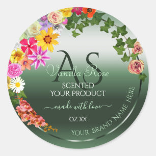 Shimmery Dark Green Floral Product Labels Monogram