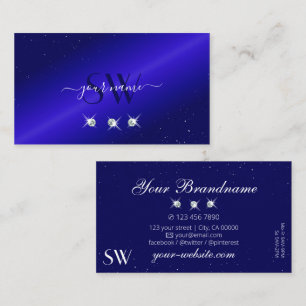Shimmery Deep Blue Sparkling Diamonds Initials Business Card