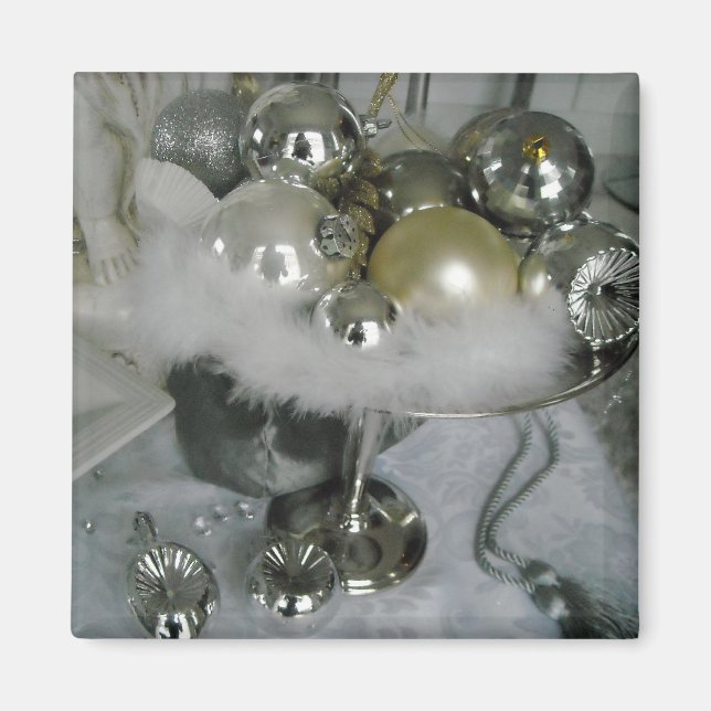 Shimmery Elegance Silver and White Decorations Magnet (Front)