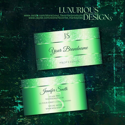 Shimmery Emerald Green Glitter Spark and Monogram Business Card