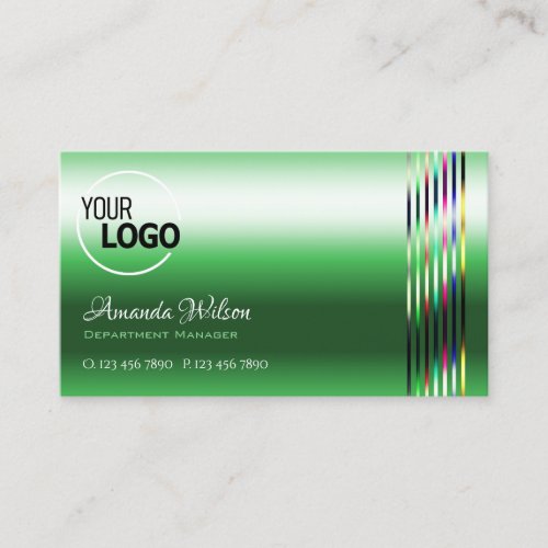 Shimmery Emerald Green with Logo and Opening Hours Business Card
