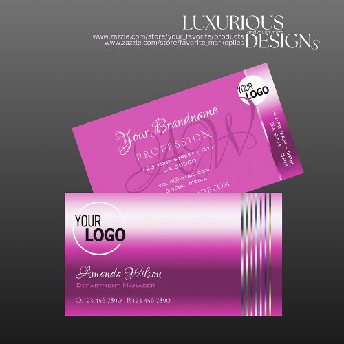Shimmery Girly Pink and Colorful Stripes add Logo Business Card