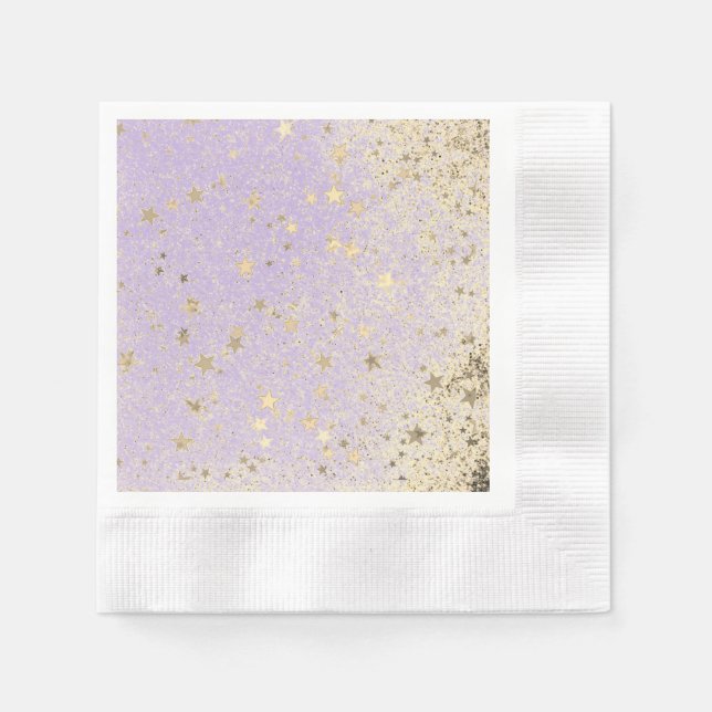 Shimmery Glittery Gold Stars on Lavender   Napkins (Front)