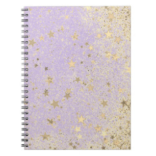 Shimmery Glittery Gold Stars on Lavender Notebook