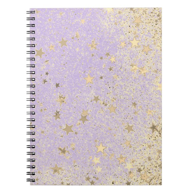 Shimmery Glittery Gold Stars on Lavender    Notebook (Front)