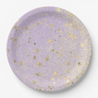 Shimmery Glittery Gold Stars on Lavender Paper Plates