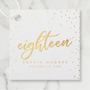 Shimmery gold foil eighteen 18th star sparkle favor tags