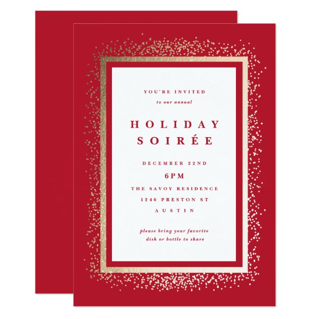 Shimmery Gold Frame Holiday Party Invitation