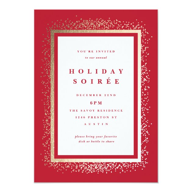 Shimmery Gold Frame Holiday Party Invitation