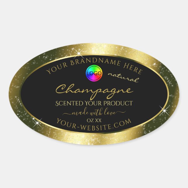 Shimmery Gold Glitter Frame Product Label and Logo (Front)