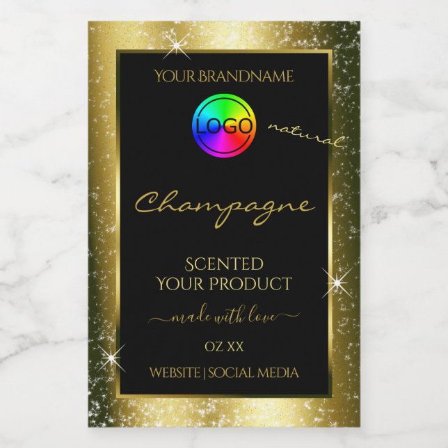 Shimmery Gold Glitter Frame Product Label and Logo (Single Label)