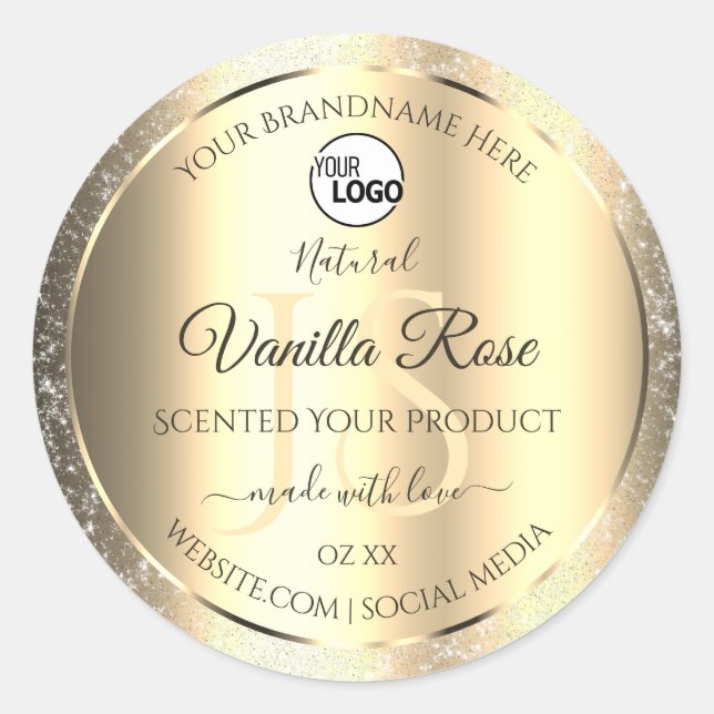 Shimmery Gold Glitter Initials Product Labels Logo (Front)