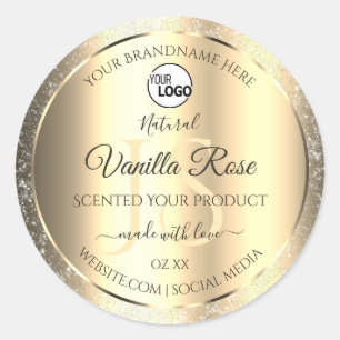 Shimmery Gold Glitter Initials Product Labels Logo