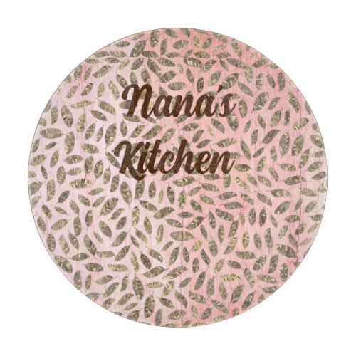 Shimmery Gold Leaves on Pink Wood Personalized Cutting Board