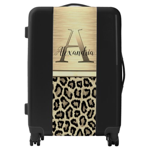 Shimmery Gold Monogram Leopard Luggage