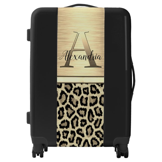 Shimmery Gold Monogram Leopard Luggage (Front)
