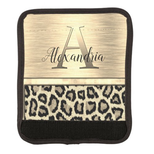 Shimmery Gold Monogram Leopard Luggage Handle Wrap