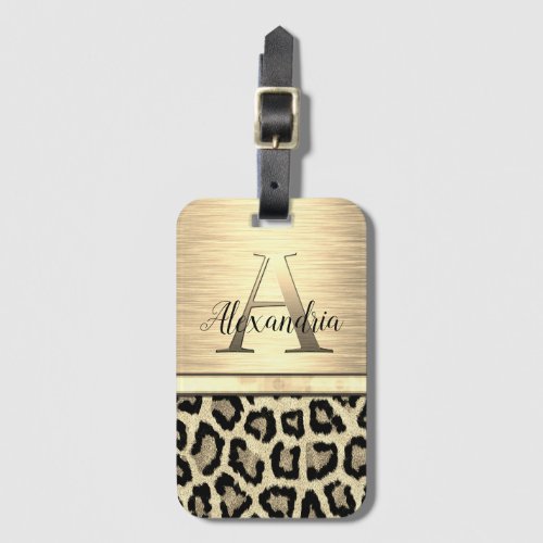 Shimmery Gold Monogram Leopard Luggage Tag