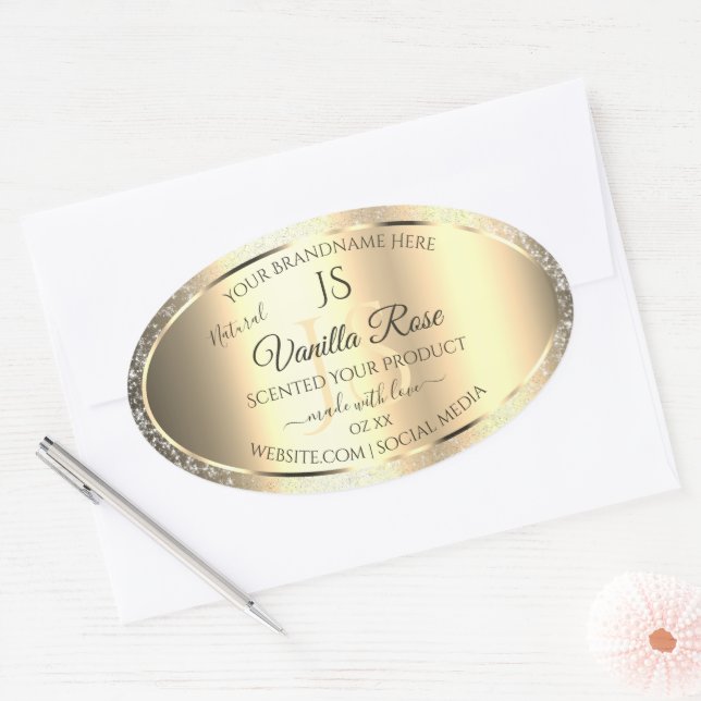 Shimmery Gold Soft Glitter Initials Product Labels (Envelope)