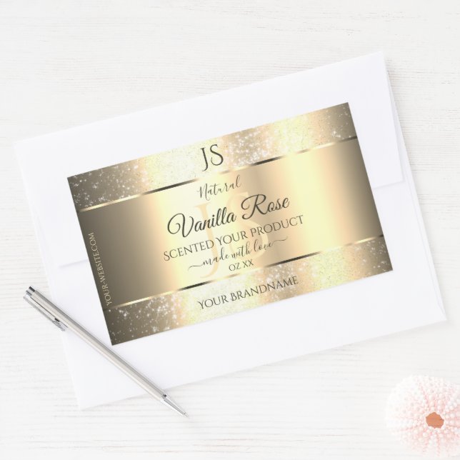 Shimmery Gold Soft Glitter Initials Product Labels (Envelope)