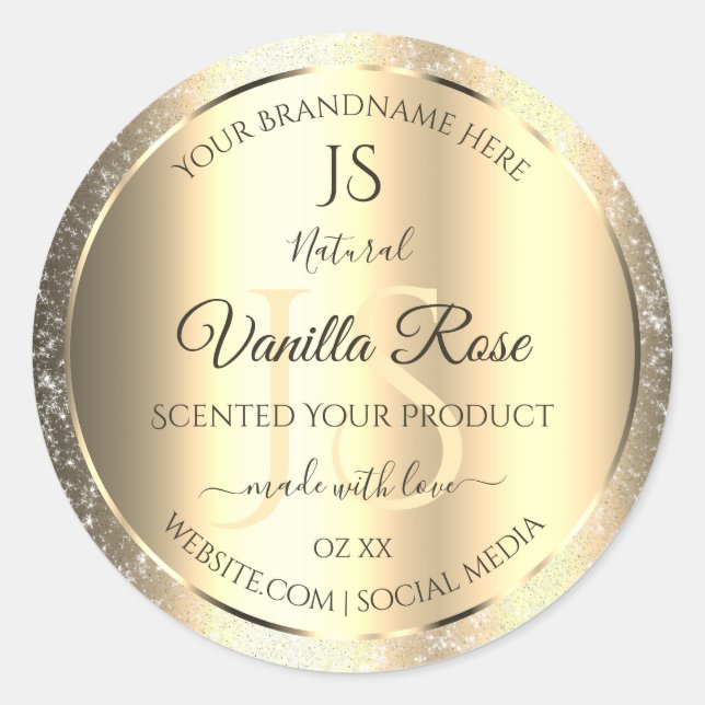 Shimmery Gold Soft Glitter Initials Product Labels (Front)