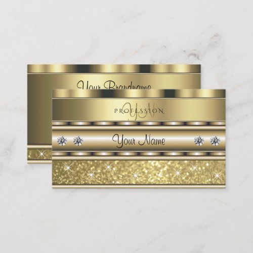 Shimmery Gold Sparkling Glitter Monogram Luxurious Business Card