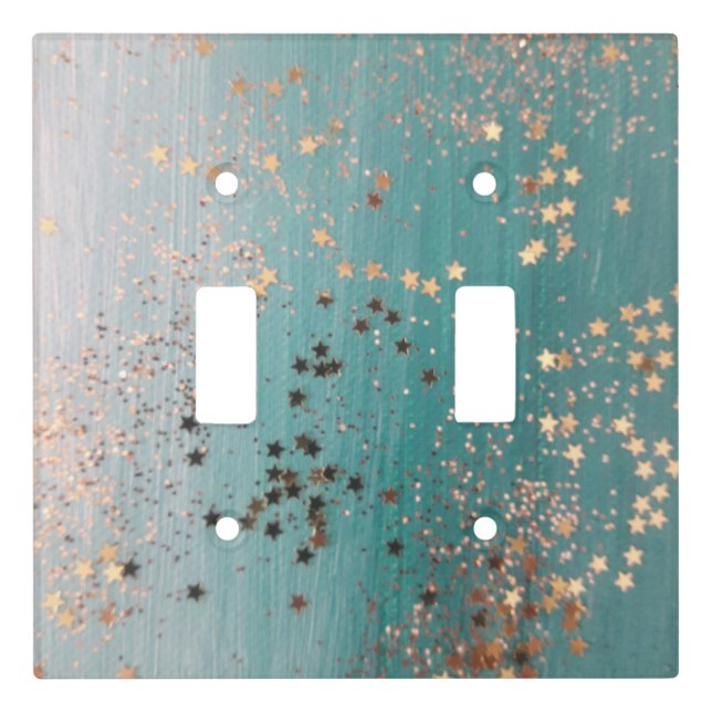 Shimmery Gold Stars on Teal  Light Switch Cover (Front)