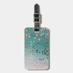 Shimmery Gold Stars on Teal Luggage Tag