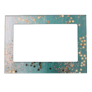 Shimmery Gold Stars on Teal  Magnetic Frame