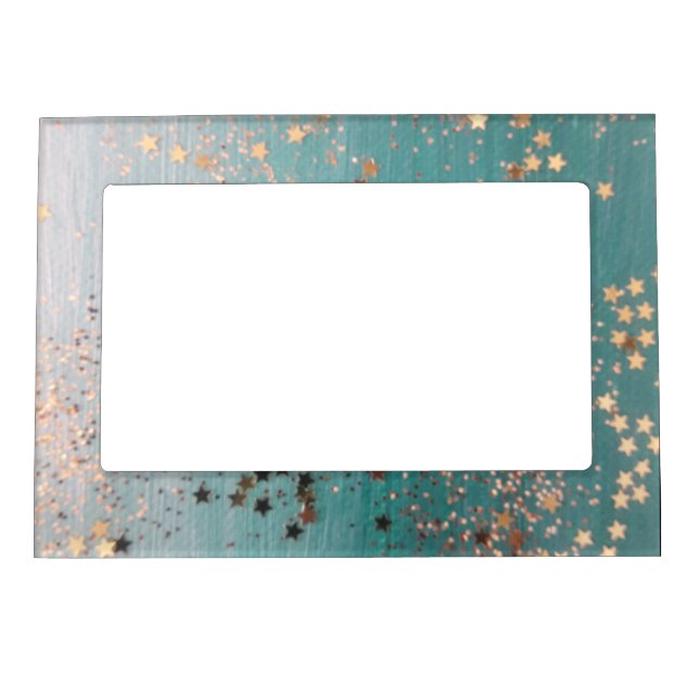 Shimmery Gold Stars on Teal  Magnetic Frame (Front)