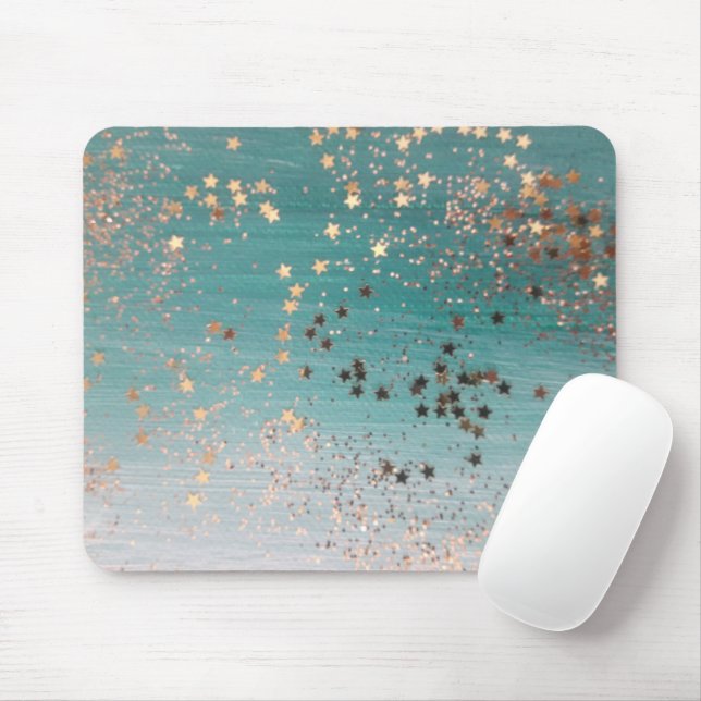 Shimmery Gold Stars on Teal  Mouse Pad (With Mouse)