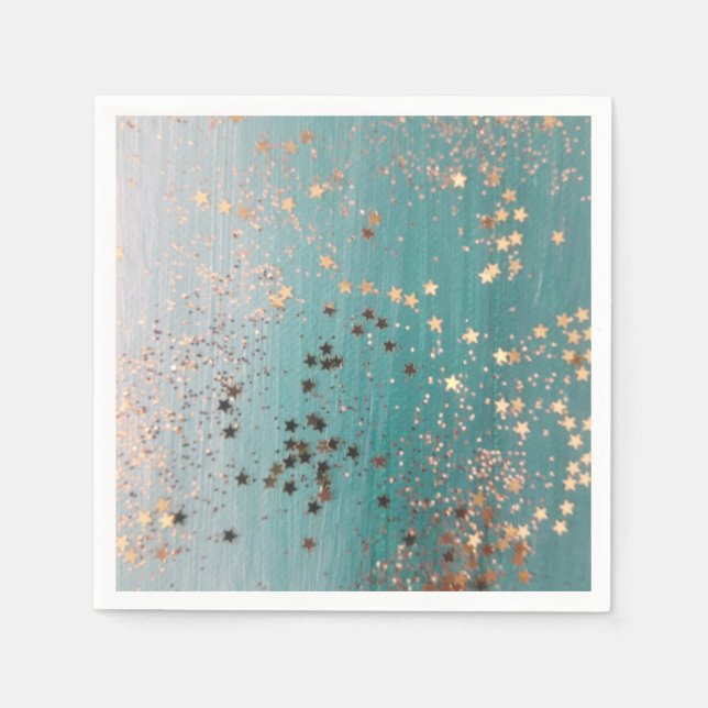 Shimmery Gold Stars on Teal  Napkins (Front)