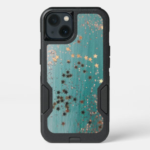Shimmery Gold Stars on Teal  iPhone 13 Case