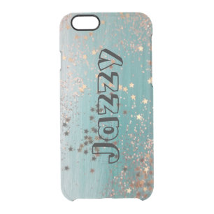 Shimmery Gold Stars on Teal Personalized Clear iPhone 6/6S Case