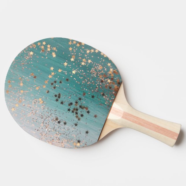 Shimmery Gold Stars on Teal  Ping Pong Paddle (Side)