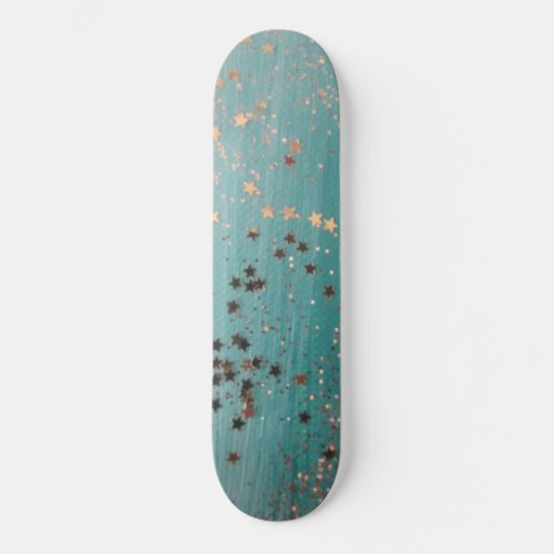 Shimmery Gold Stars on Teal  Skateboard