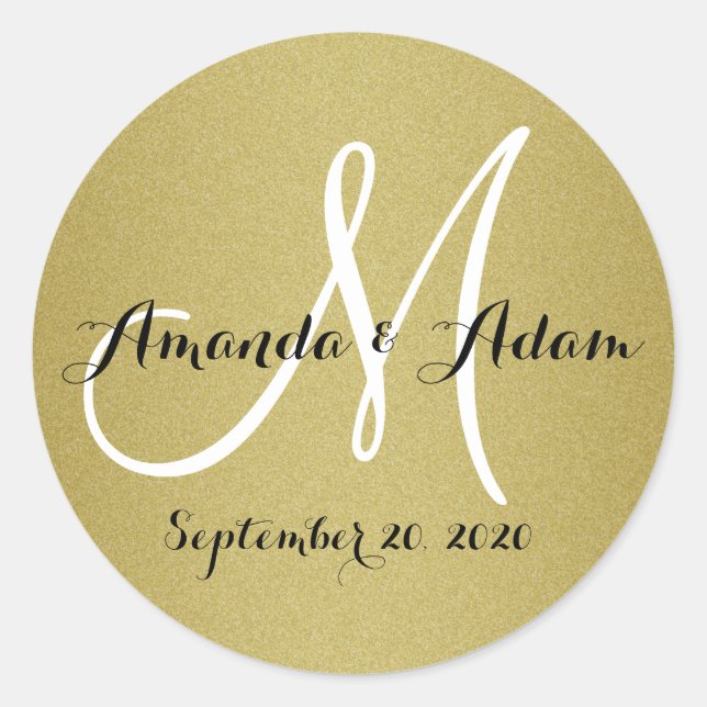 Shimmery Gold Wedding Monogram Seals Sticker (Front)