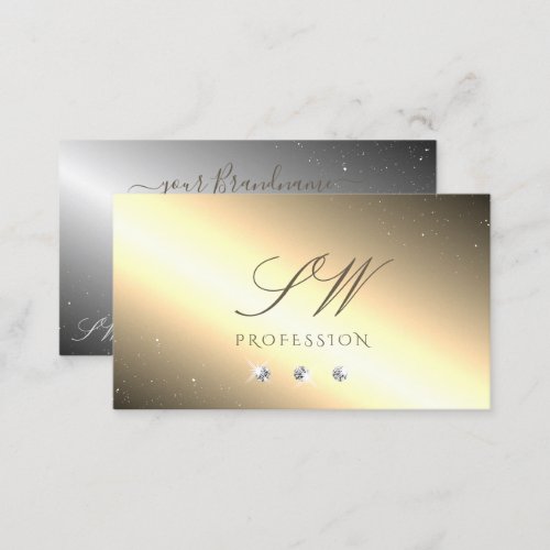 Shimmery Golden Silver Sparkling Diamonds Monogram Business Card