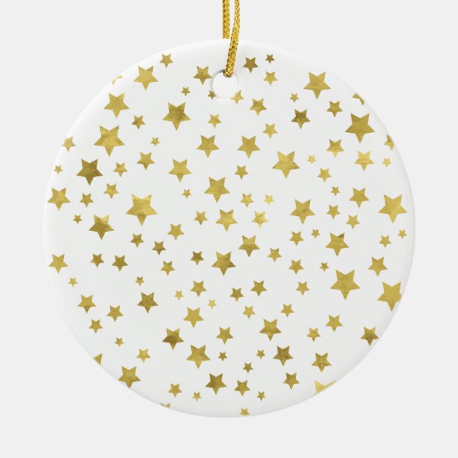 Shimmery Goldstars Golden Star Pattern Ceramic Ornament (Front)