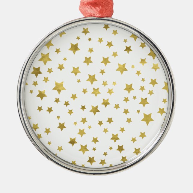 Shimmery Goldstars Golden Star Pattern Metal Ornament (Front)