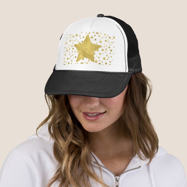 Shimmery Goldstars Golden Star Pattern Trucker Hat (In Situ)