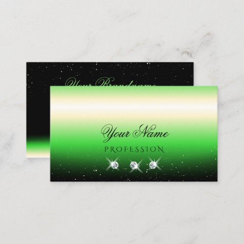 Shimmery Grass Green Black Gradient Sparkle Jewels Business Card
