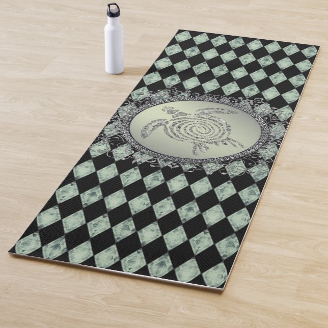 Shimmery Green and Silver Sea Turtle Yoga Mat (In Situ)