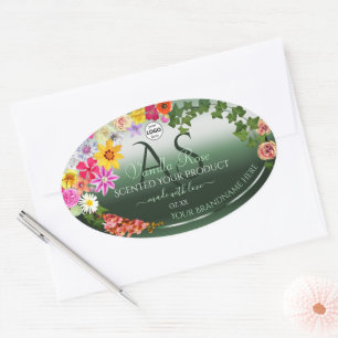Shimmery Green Floral Product Labels Monogram Logo